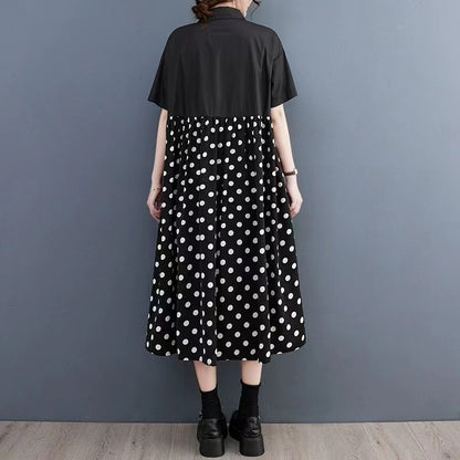 Casual Printed Polka Dot Short Sleeve Shirt Dress