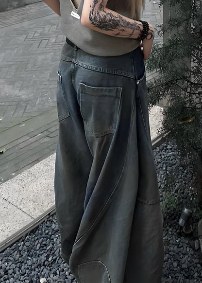 Women's Blue Hole Pocket Denim Wide Leg Pants Summer Spring