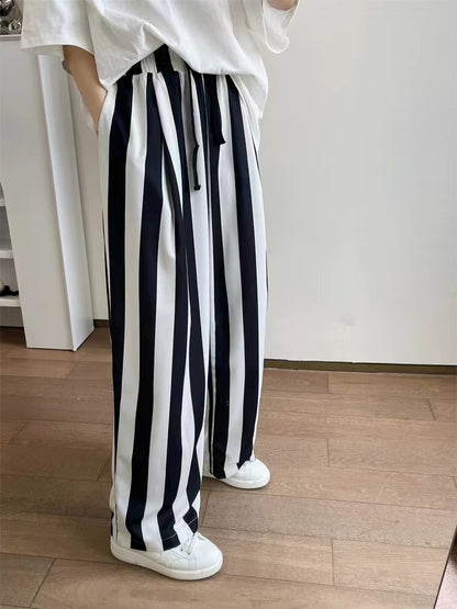 Casual Tied Striped Wide Leg Pants