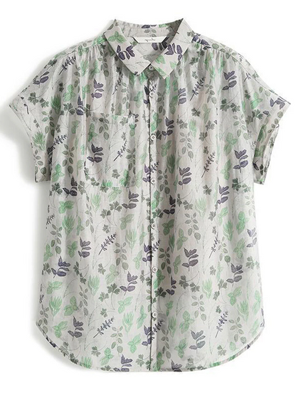 Elegant Lapel Floral Chiffon Short Sleeve Blouse Top