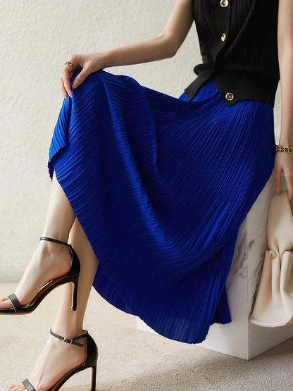 Elegant Patchwork Long Pleated Skirt