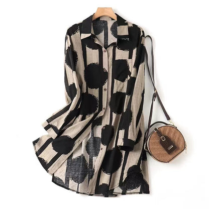 Versatile Polka Dot Printed Lapel Long Sleeve Shirt Top