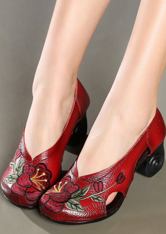 Vintage Floral Leather Heeled Sandals