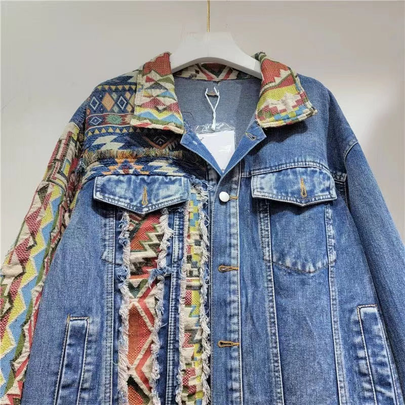 Casual Patchwork Colorblocked Denim Jacket