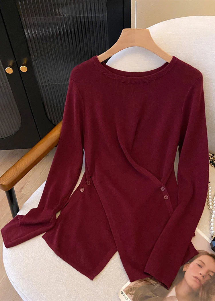 Elegant O-neck asymmetric design knitted jumper