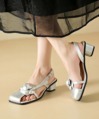 Elegant Floral Patchwork Thick Sandals Faux Leather Buckle Strap Shoes