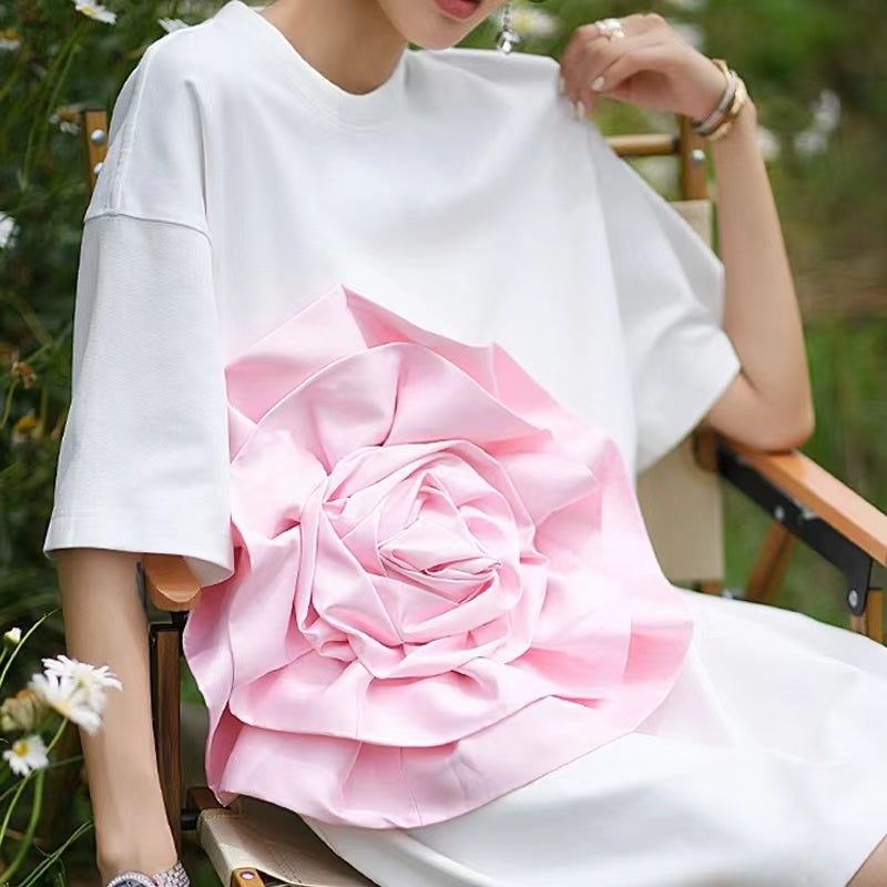 Chic 3D Big Flower T-shirt Short Sleeve Dress