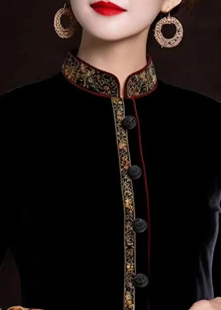 Women's Embroidered Button Long Sleeve Silk Jacket