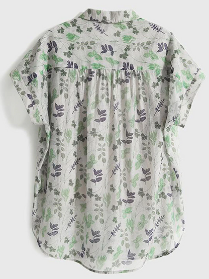 Elegant Lapel Floral Chiffon Short Sleeve Blouse Top