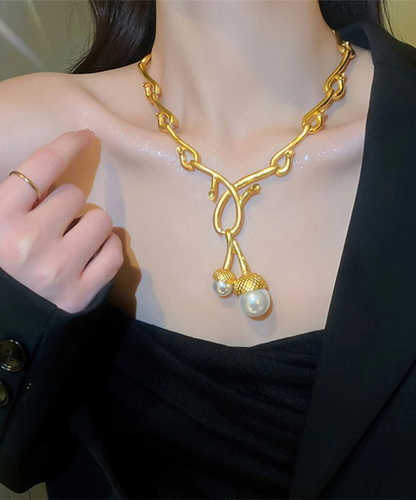 Chic Gold Sterling Silver Alloy Pearl Pendant Necklace