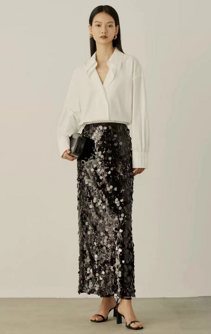 Elegant Premium Black Sequined Delicate Skirt