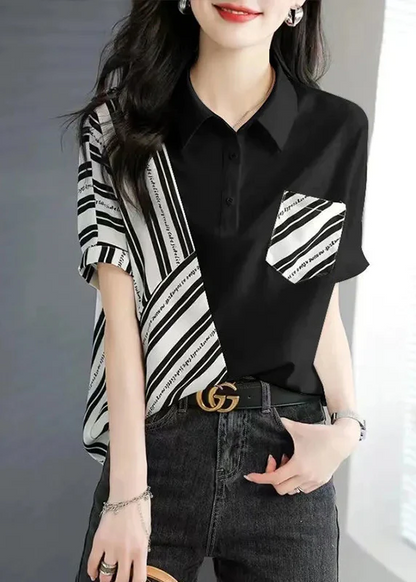 Fashion Striped Patchwork Top Short Sleeve