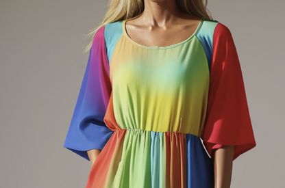 Round neck colourful patchwork short sleeve dress