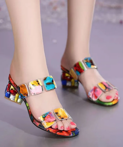 Colorblocking Chunky Heel Open Toe Sandals