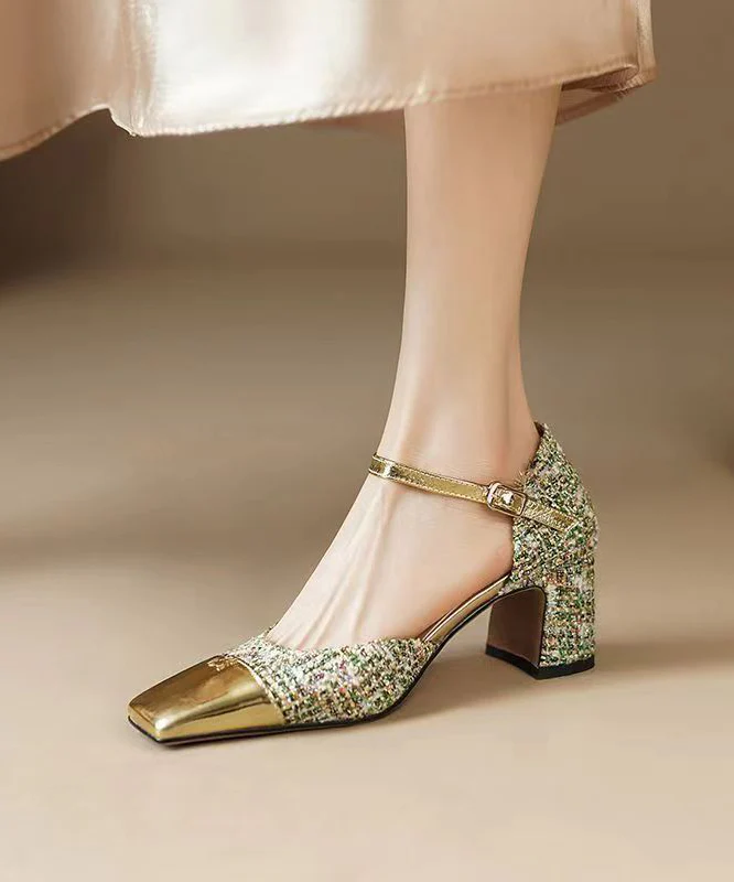 Elegant Color Chunky Heel Buckle Strap Square Toe Shoes