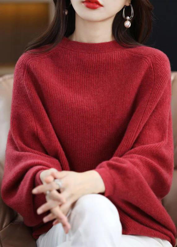 Elegant Crew Neck Oversized Wool Coat Top Bat Sleeve