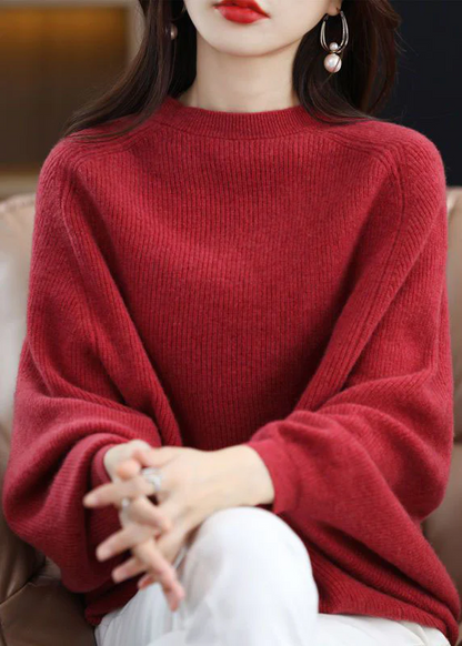 Elegant Crew Neck Oversized Wool Coat Top Bat Sleeve