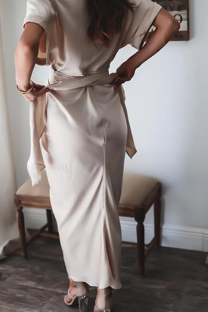 Elegant Satin Button Style Draped Dress