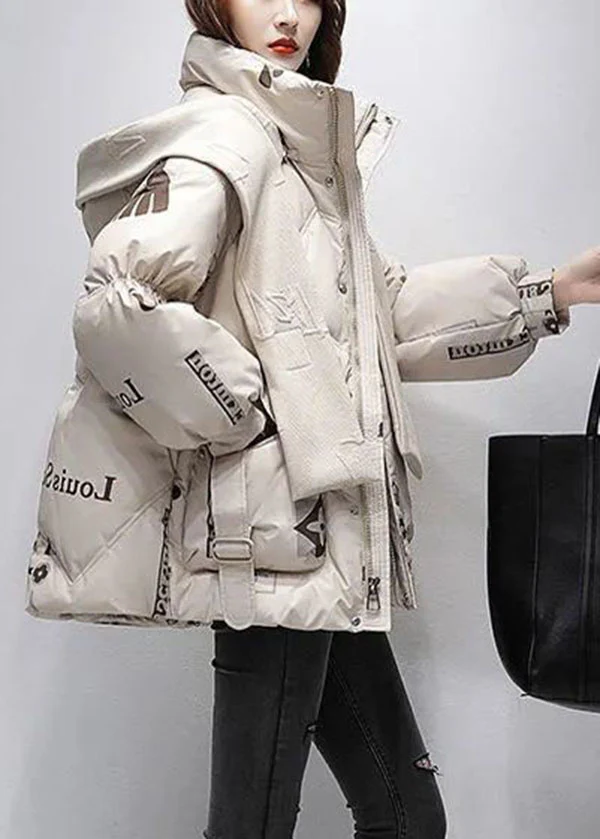 Casual Hooded Printed Text Down Coat