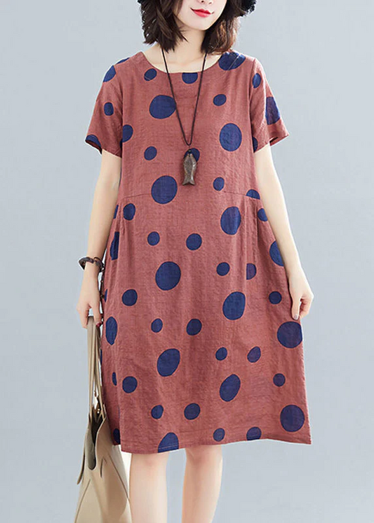 Casual O-neck polka dot print mid-length dress