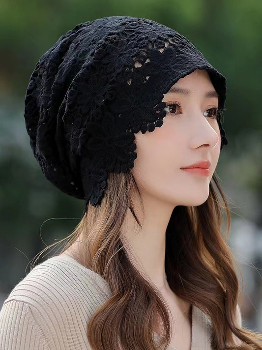 Black Lace Cutout Floral Hat