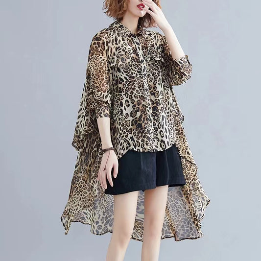 Original Design Oversized Leopard Print Shirt Top