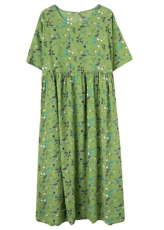 Simple O Neck Printed Loose Long Dress Half Sleeve