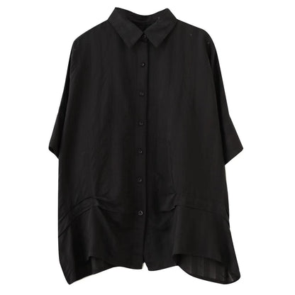 Casual Lapel Stand Collar Linen Shirt Batwing Sleeve Top