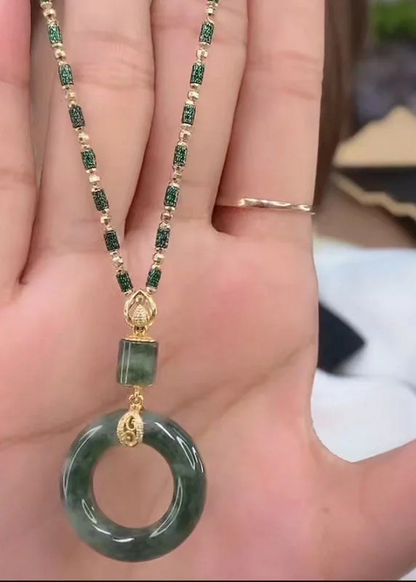 Elegant Jade Agate Bamboo Knot Pendant Necklace