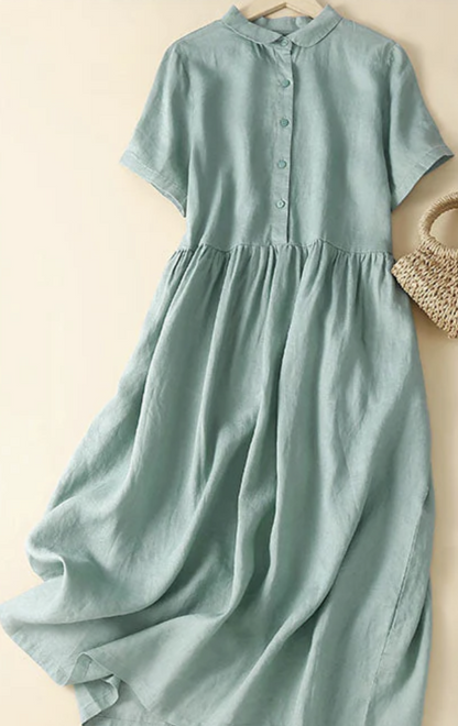 Elegant Lapel Button Down Short Sleeve Dress