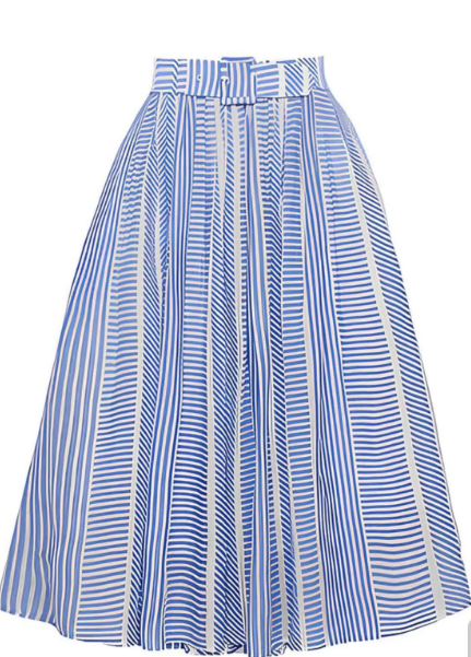 Oversized Striped Cotton A-Line Skirt Blue