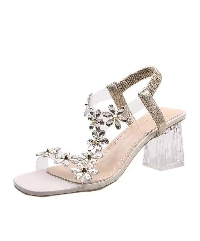 Chunky Heel Floral Patchwork Sandals Open Toe