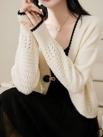 Women's V-Neck Cowl Knit Cardigan Spring