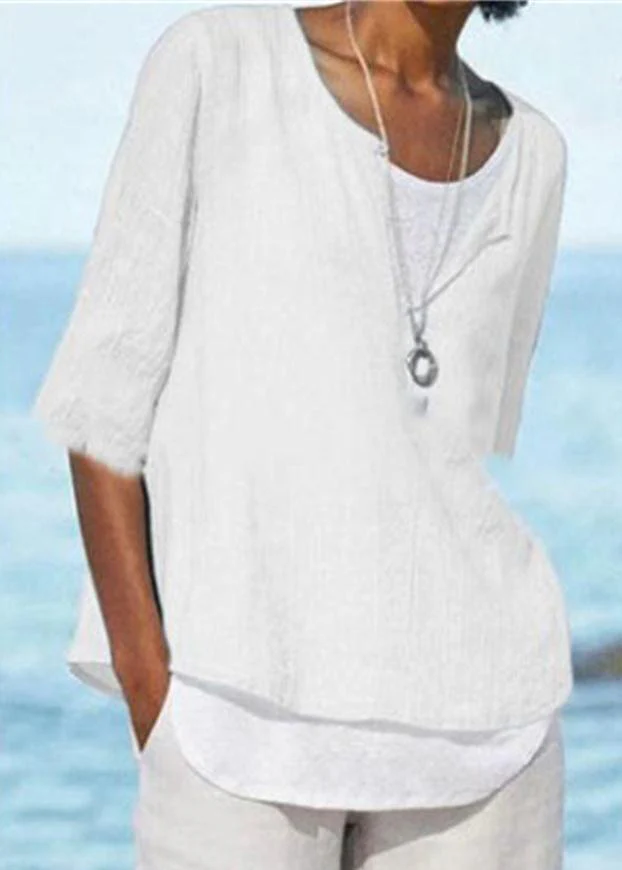 Relaxed V-neck cotton half-sleeve