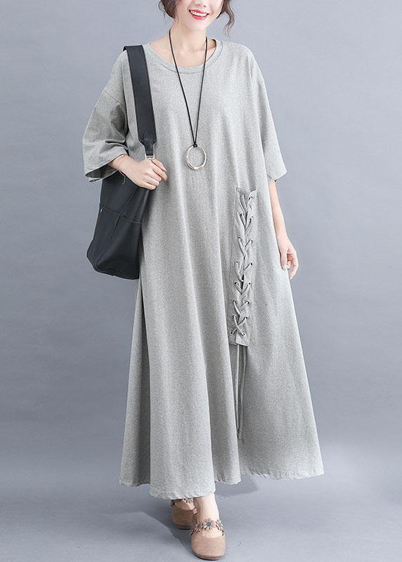 Women's Plus Size o Neck Gray Half Sleeve Dress Summer