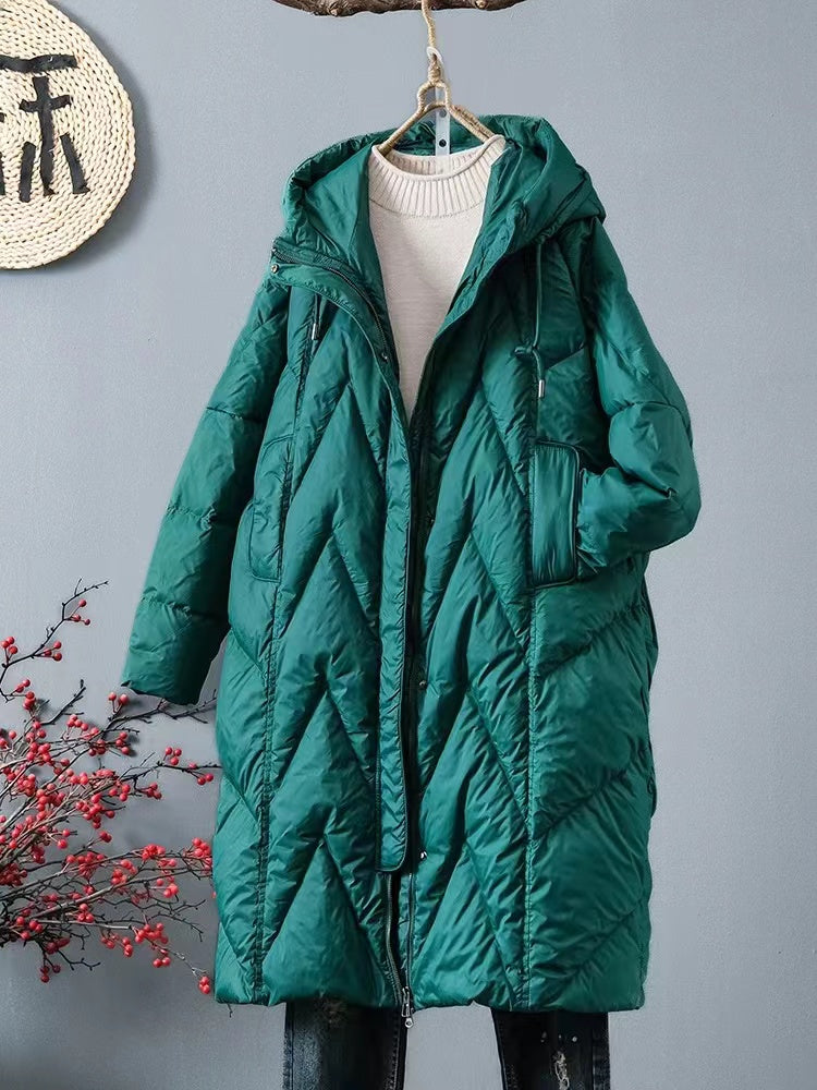 Loose Thickened Hooded Long Down Coat