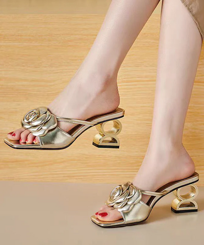 Chunky Heel Floral Open Toe Sandals