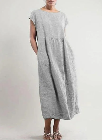 Women's Sleeveless Loose Cotton Pocket Dress Summer