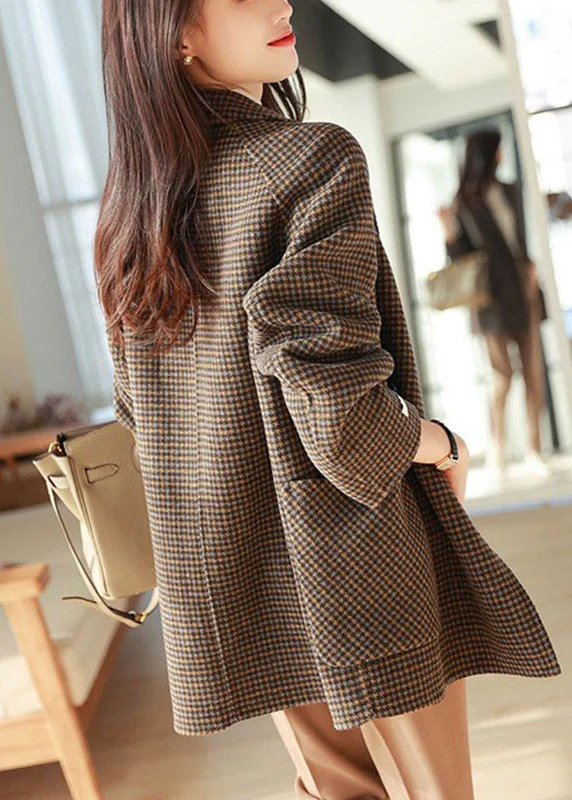 Suit Plaid Notched Pocket Wool Blend Jacket Long Sleeve