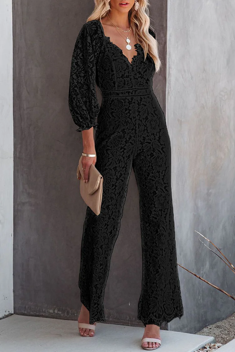 Lace V-Neck Regular Jumpsuit