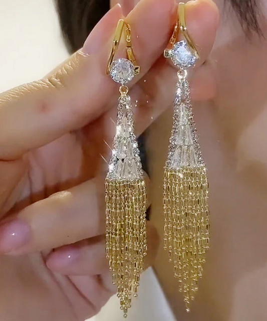 Women's Gold-Plated Zirconia Tassel Drop Earrings