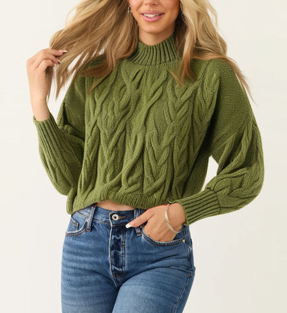 Turtleneck Green Geometric Sweater