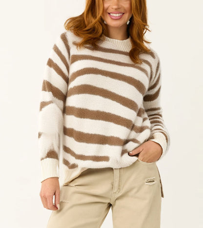 Geometric White Striped Pullover Sweater